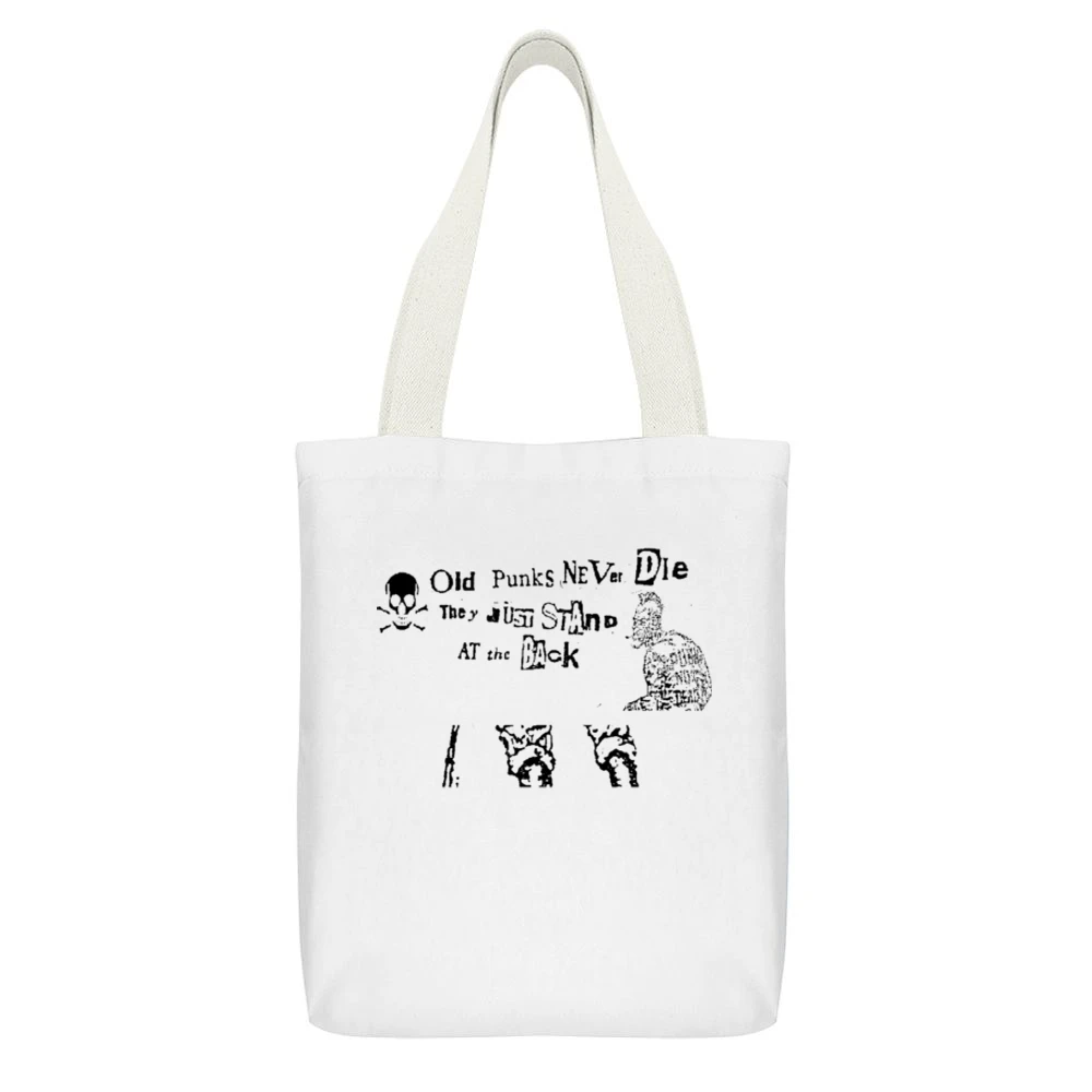 Old punk never die they just stand at the back White Canvas Tote Shopping Bag With Interior Pocket