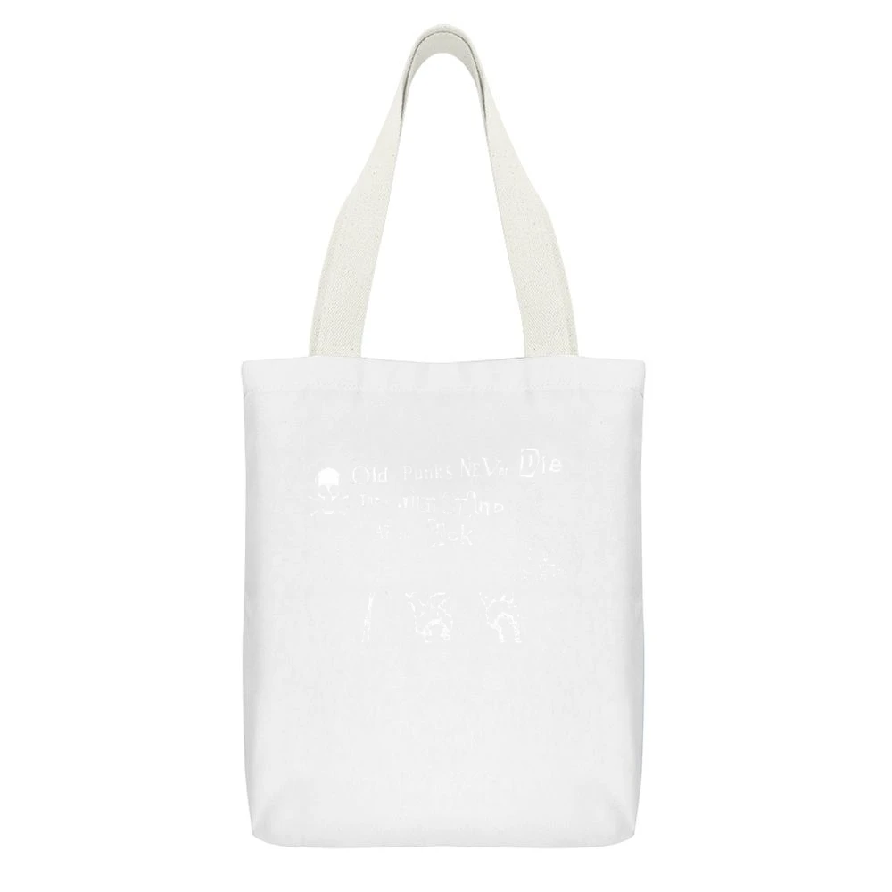 Old punk never die they just stand on the back White Canvas Tote Shopping Bag With Interior Pocket