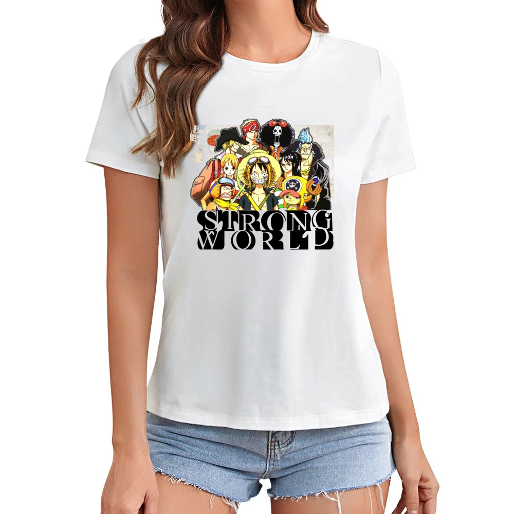 One Pice Movies Strong World straw hat pirates member Luffy and nakama Asian Size Women Ladies T-shirt