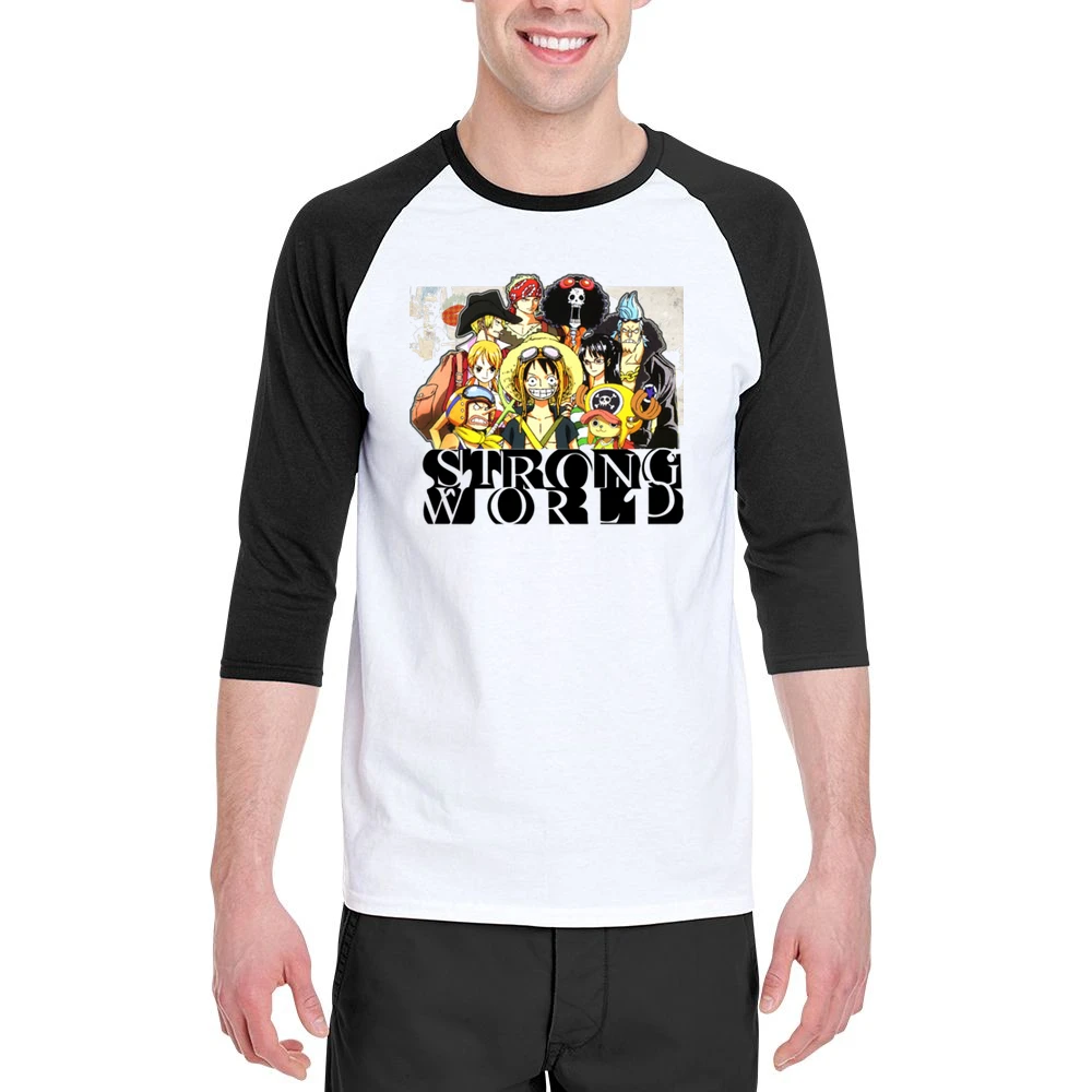 One Pice Movies Strong World straw hat pirates member Luffy and nakama Men 3/4 Sleeve T-Shirt