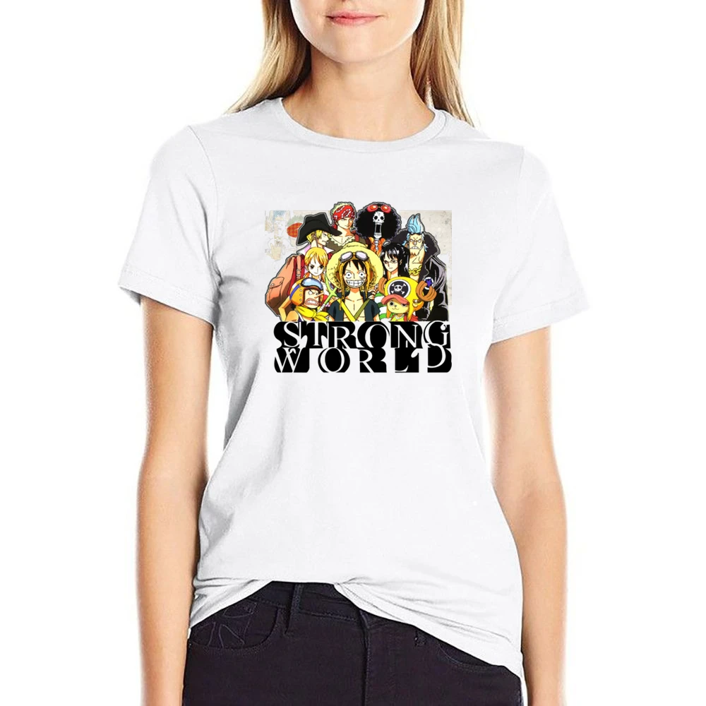 One Pice Movies Strong World straw hat pirates member Luffy and nakama US Size Women Ladies T-shirt