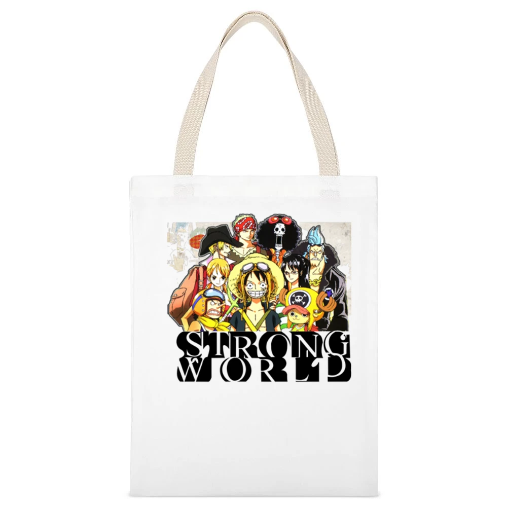 One Pice Movies Strong World straw hat pirates member Luffy and nakama White Canvas Tote Shopping Bag