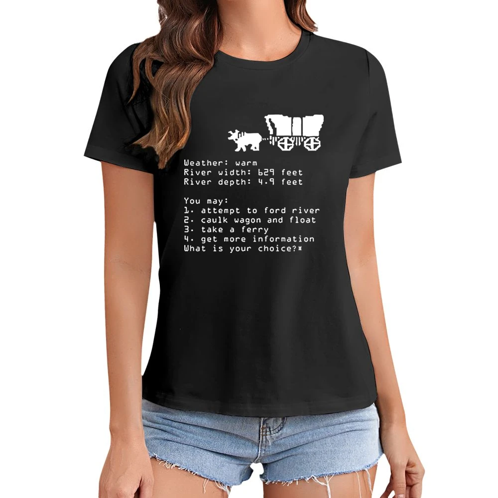 Oregon Trail Choice Video Game Retro 80s Asian Size Women Ladies T-shirt