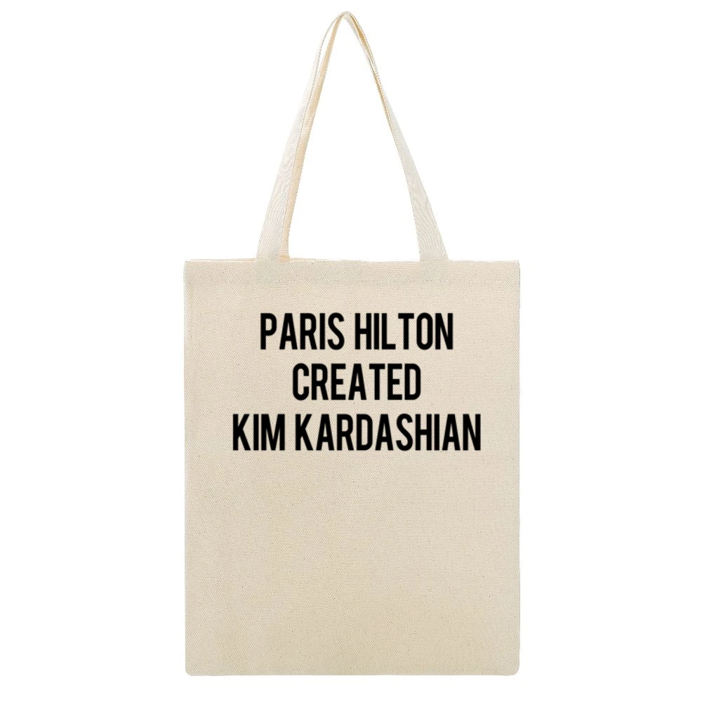 Paris Hilton Created Kim Kardashian Funny Popular Celebrity Gossip Gra Beige Canvas Tote Shopping Bag