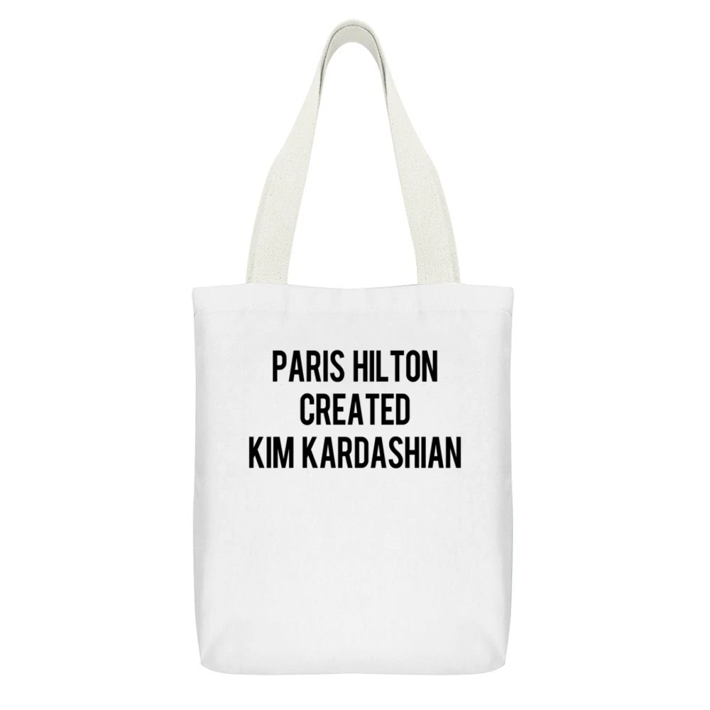 Paris Hilton Created Kim Kardashian Funny Popular Celebrity Gossip Gra White Canvas Tote Shopping Bag With Interior Pocket