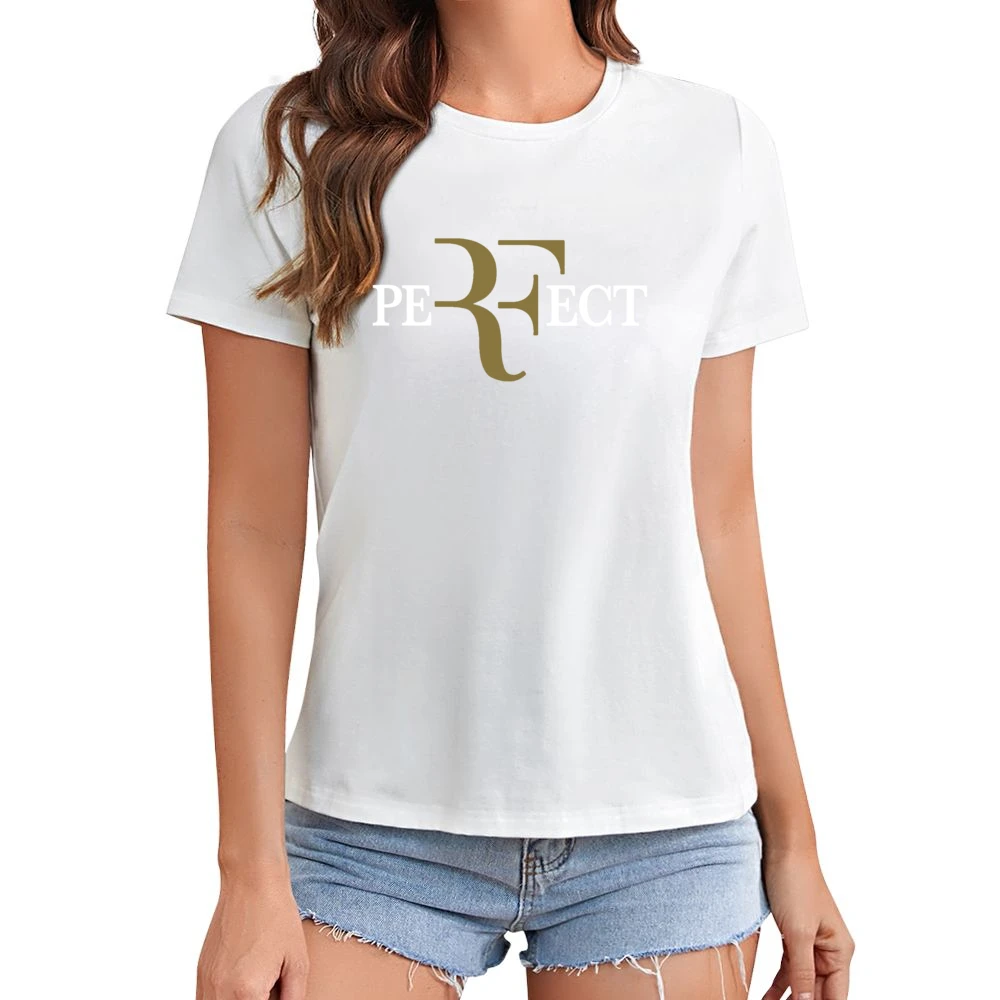 Perfect Roger Federer White And Gold Wimbledon US Open Swiss Tennis Ch Asian Size Women Ladies T-shirt