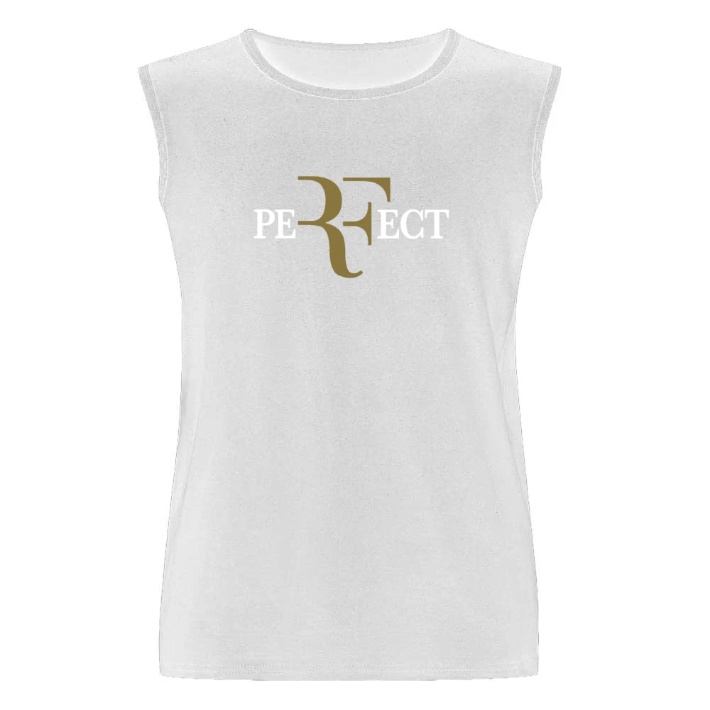 Perfect Roger Federer White And Gold Wimbledon US Open Swiss Tennis Ch Men Sleeveless T-Shirt