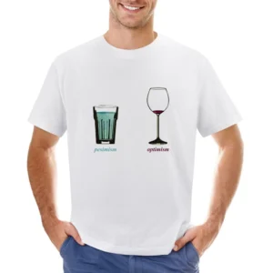 Pesimism versus optimism glass of beer and whine funny Asian Size Men T-Shirt