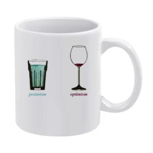 Pesimism versus optimism glass of beer and whine funny White Mug
