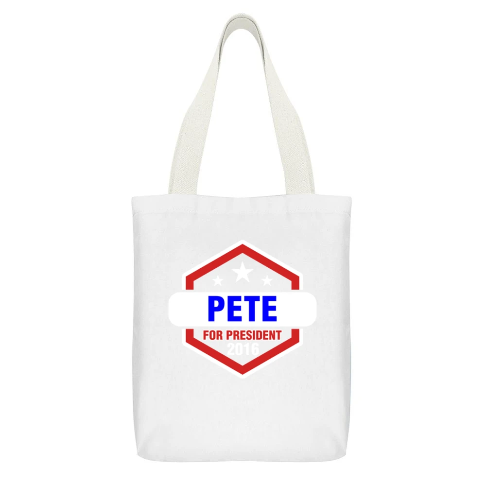 Pete For President 2016 The League TV Show White Canvas Tote Shopping Bag With Interior Pocket