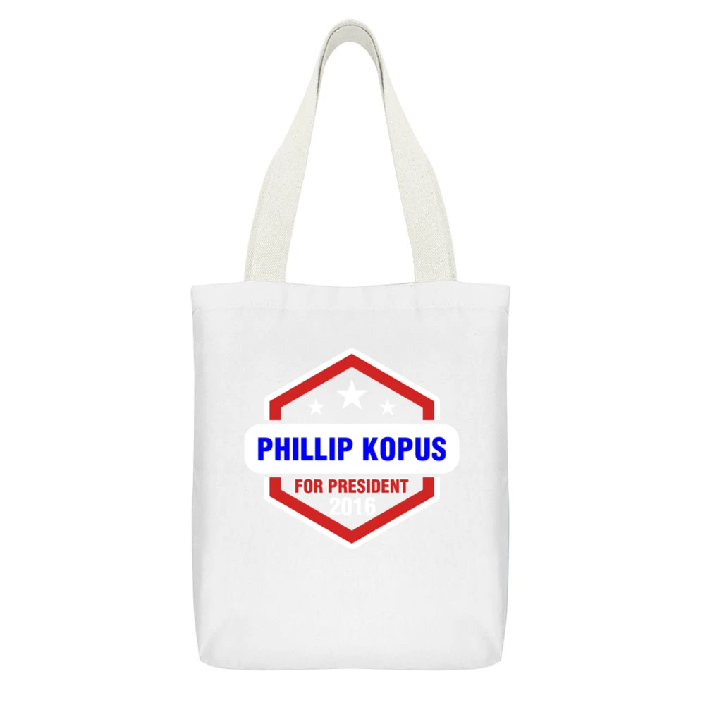 Phillip Kopus For President 2016 The Red Road TV Show White Canvas Tote Shopping Bag With Interior Pocket