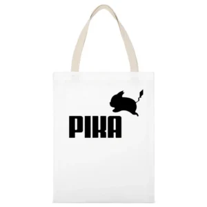 Pika Pikachu Pokemon Go Funny Puma Parody Graphic Anime White Canvas Tote Shopping Bag