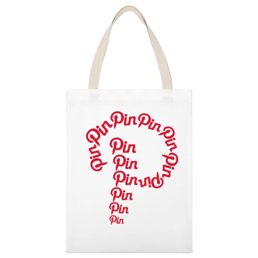 Pin Pin Pin Fun Pinning Pinterest P Love Popular Social Media Graphic White Canvas Tote Shopping Bag