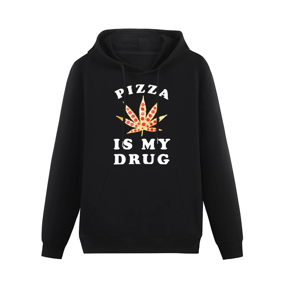 Pizza Is My Drug Funny Pepperoni Pizza Pot Leaf Weed Graphic Men Hoodie With Pocket
