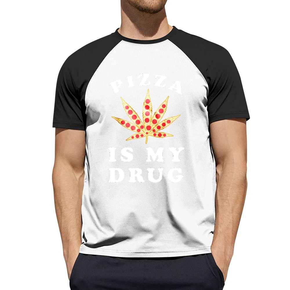 Pizza Is My Drug Funny Pepperoni Pizza Pot Leaf Weed Graphic Men Short Sleeve T-Shirt