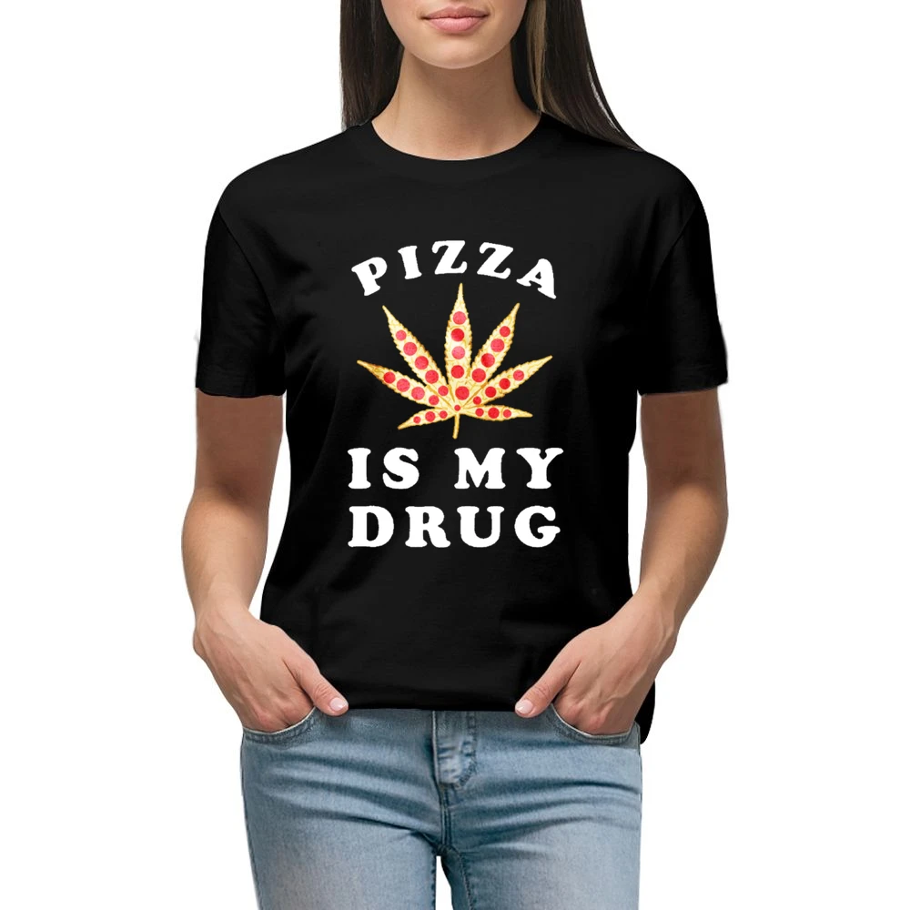 Pizza Is My Drug Funny Pepperoni Pizza Pot Leaf Weed Graphic Premium Women Ladies T-shirt