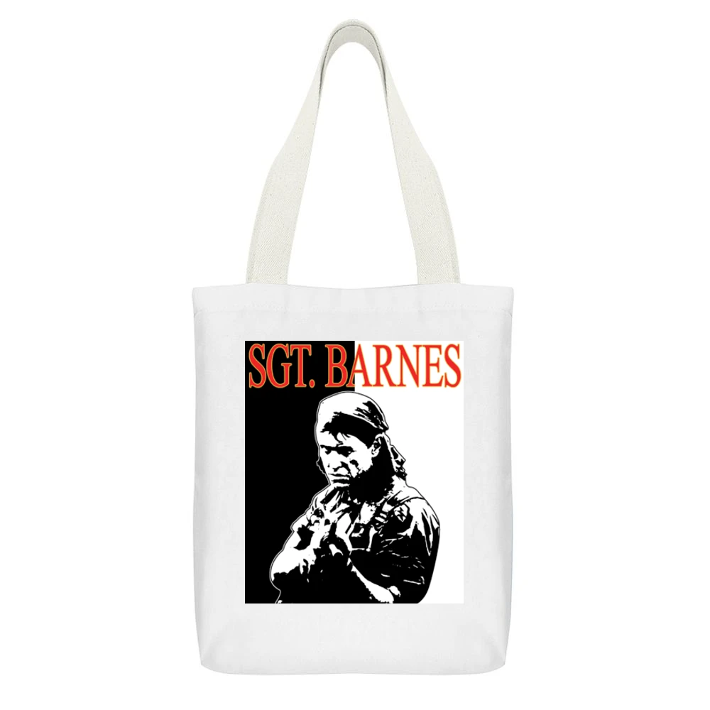 Platoon Barnes War Movie White Canvas Tote Shopping Bag With Interior Pocket