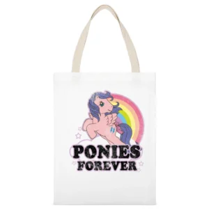 Ponies Forever Vintage Style Fun Pony Tee Shirt White Canvas Tote Shopping Bag