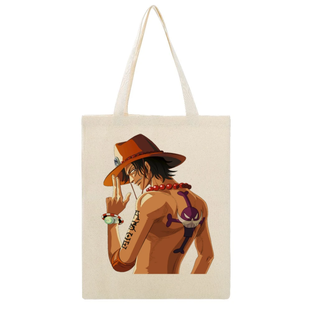 Portgas D ace One piece the fire fist whitebeard crew pirates Beige Canvas Tote Shopping Bag