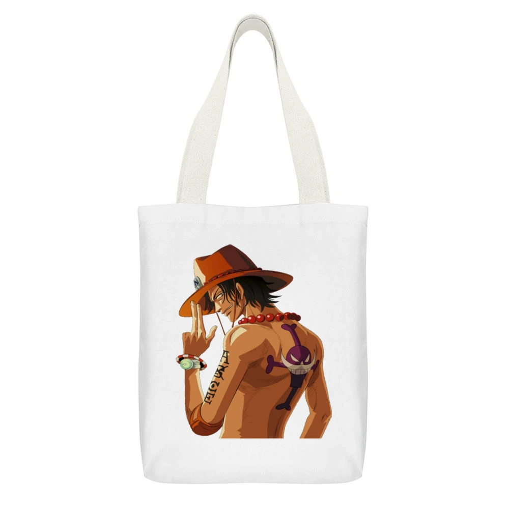 Portgas D ace One piece the fire fist whitebeard crew pirates White Canvas Tote Shopping Bag With Interior Pocket