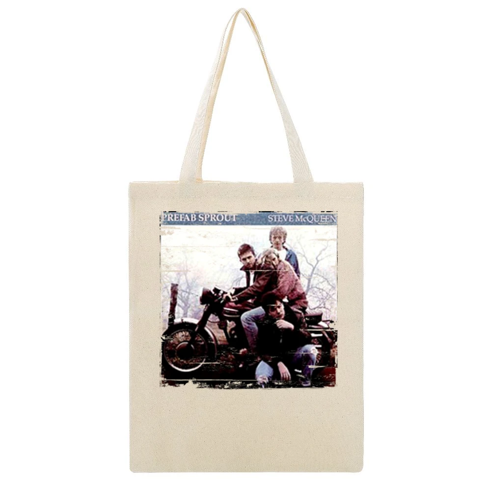 Prefab Sprout Steve McQueenTwo Wheels Good Album Cover Distressed Imag Beige Canvas Tote Shopping Bag