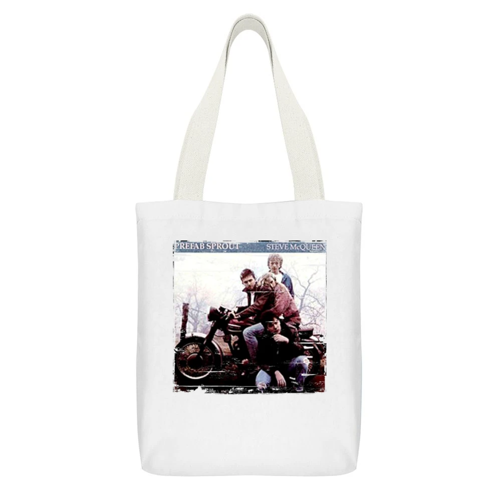 Prefab Sprout Steve McQueenTwo Wheels Good Album Cover Distressed Imag White Canvas Tote Shopping Bag With Interior Pocket