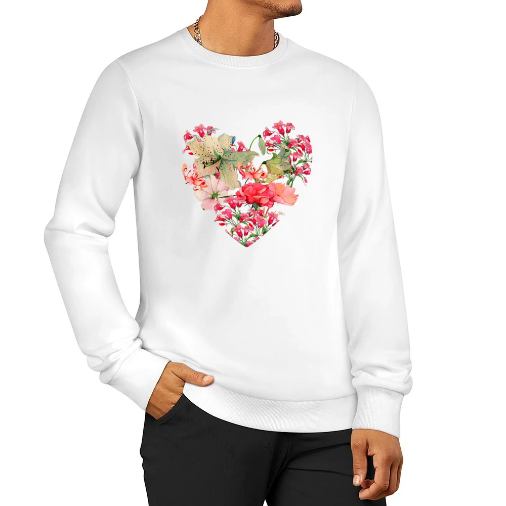 Pretty Flowers Heart Graphic Tee Shirt Men Pullover Sweatshirt