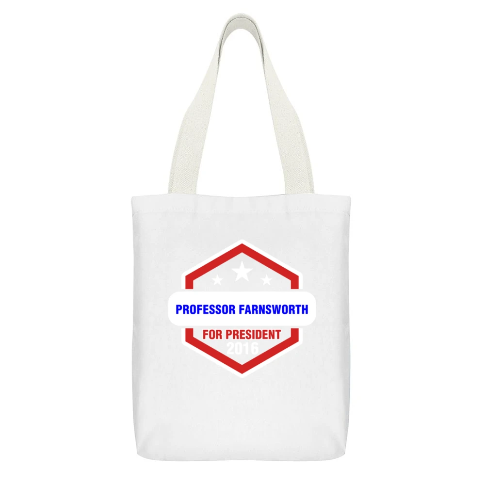 Professor Farnsworth For President 2016 Futurama TV Show White Canvas Tote Shopping Bag With Interior Pocket