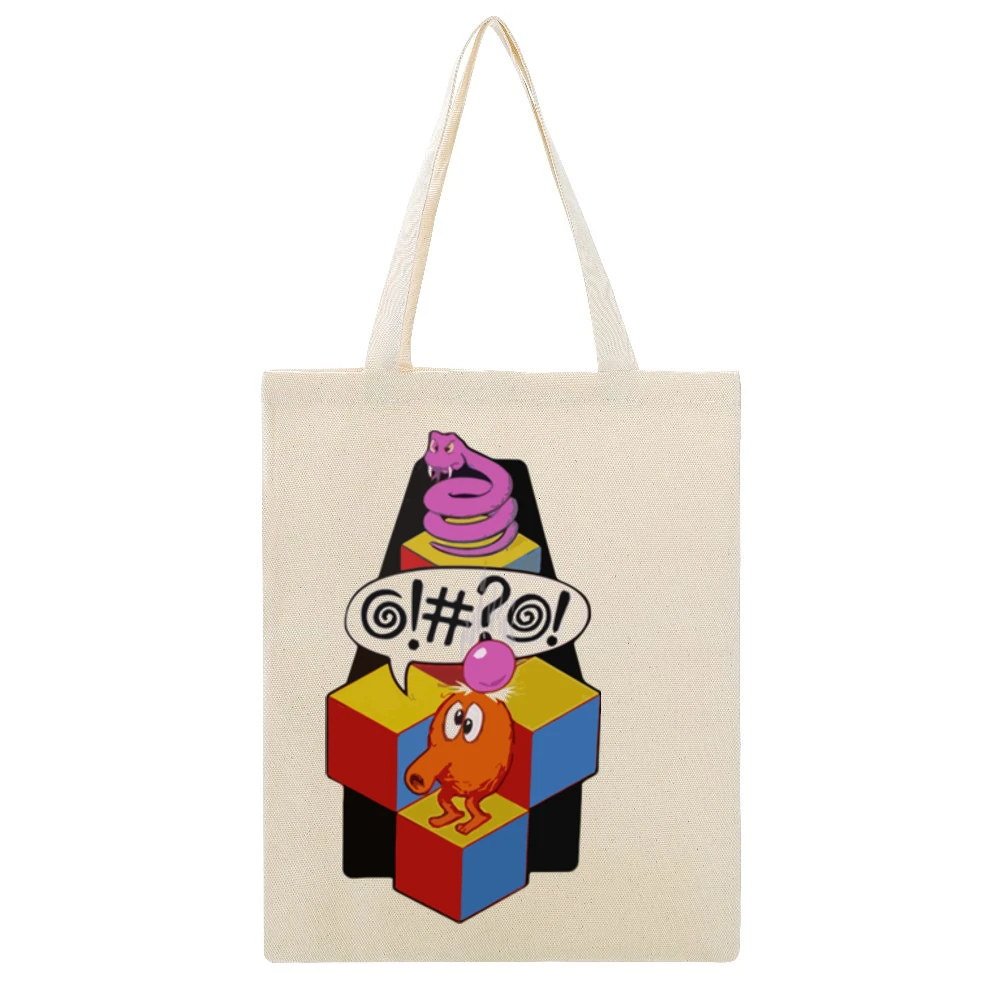 Q-Bert video game Beige Canvas Tote Shopping Bag