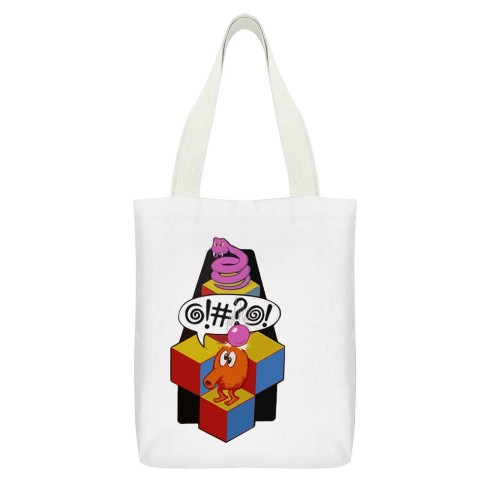 Q-Bert video game White Canvas Tote Shopping Bag With Interior Pocket
