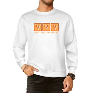 Question Everything Mario Retro Video Game 80s European Size Pullover Sweater
