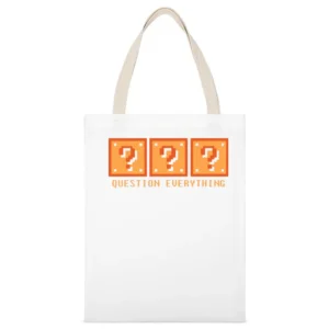 Question Everything Mario Retro Video Game 80s White Canvas Tote Shopping Bag