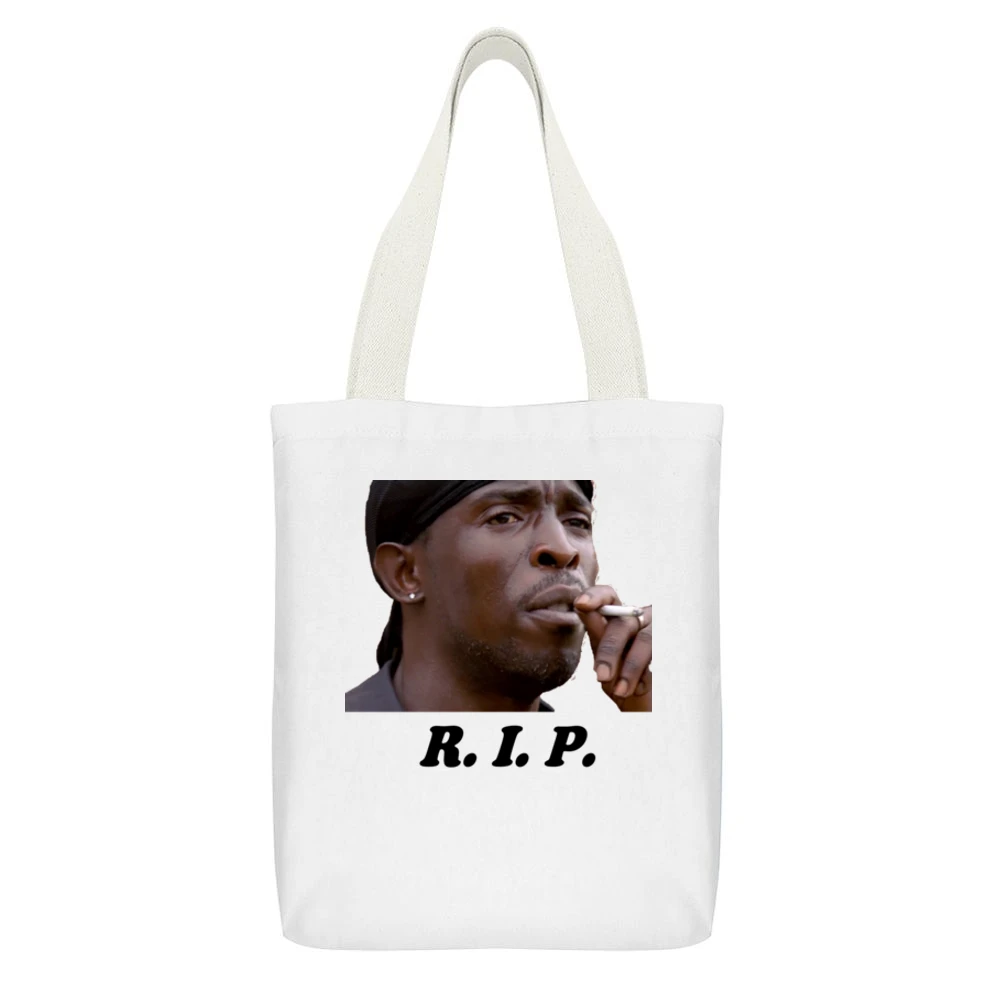 R I P Omar Little White Canvas Tote Shopping Bag With Interior Pocket