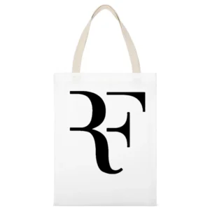 RF Roger Federer Swiss Champion Tennis Player Wimbledon US Open Graphi White Canvas Tote Shopping Bag