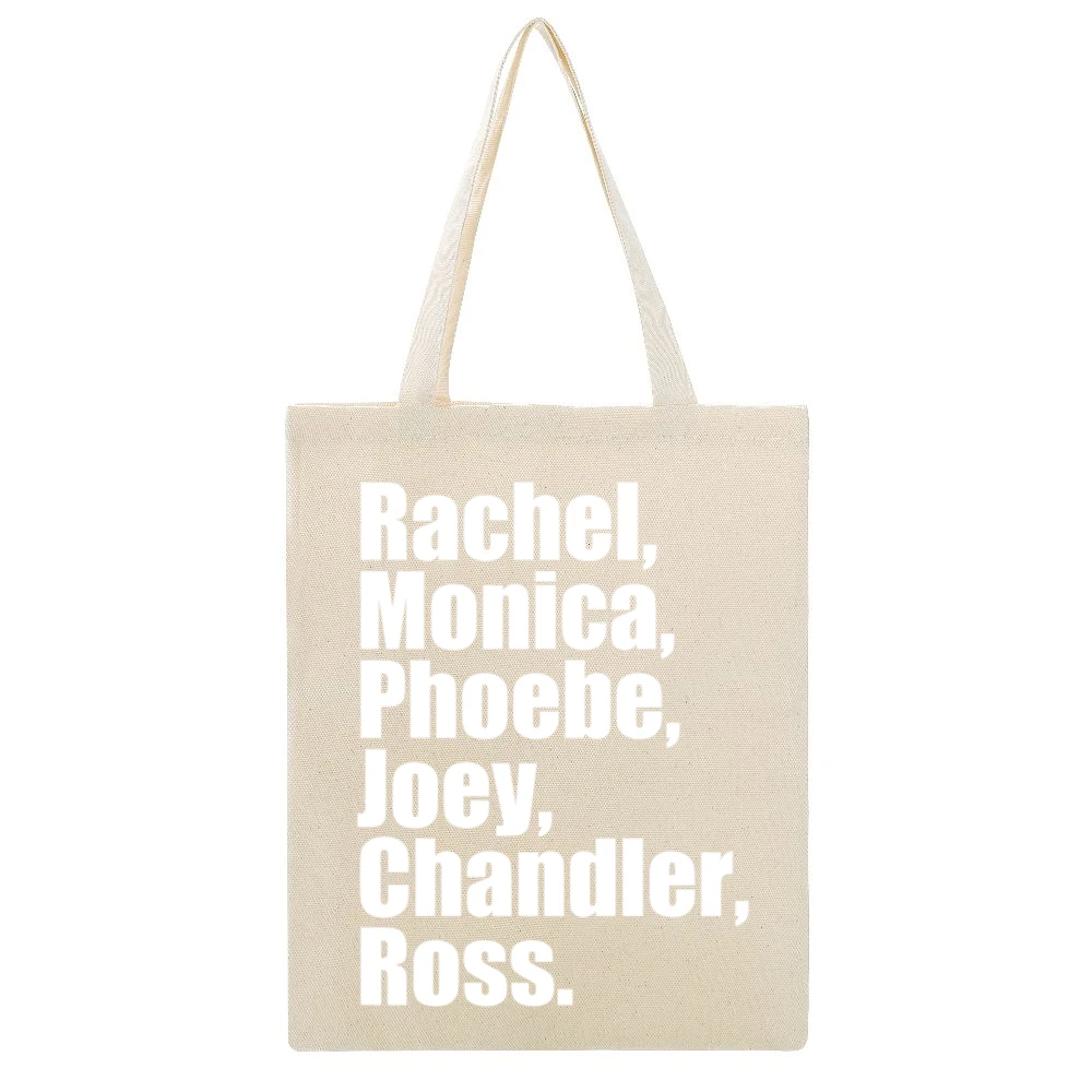 Rachel Monica Phoebe Joey Chandler Ross Fun Friends TV Show Beige Canvas Tote Shopping Bag