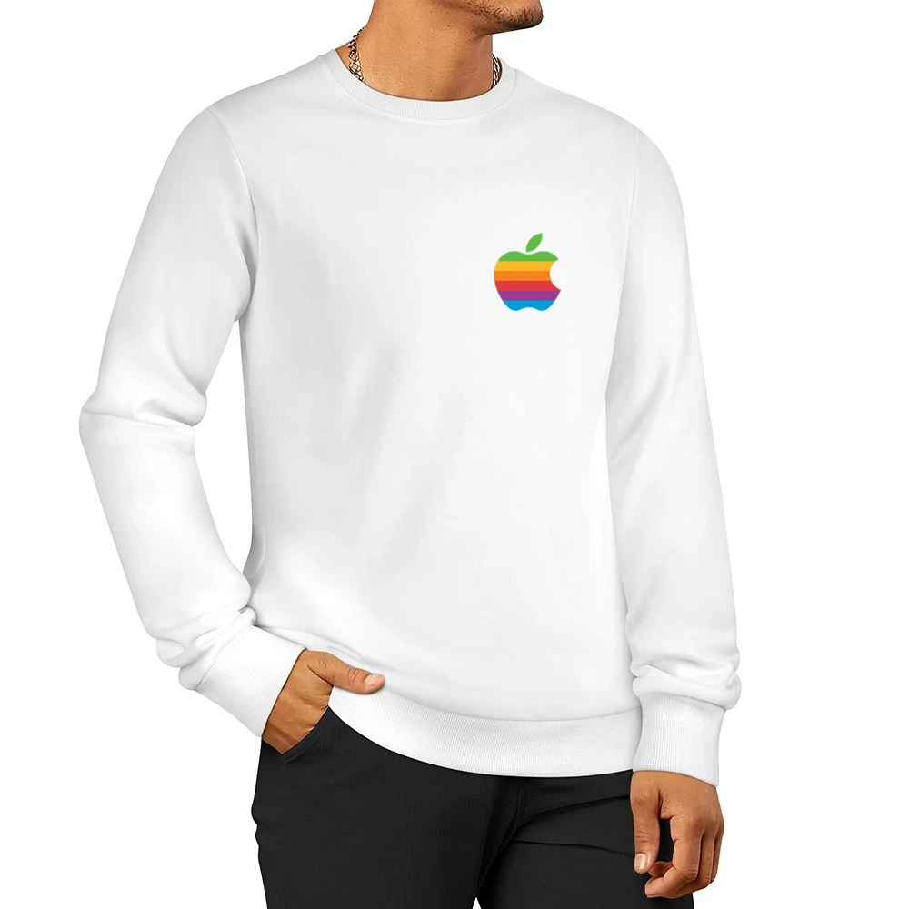 Rainbow Apple Vintage Retro Graphic Logo Tee Shirt Men Pullover Sweatshirt