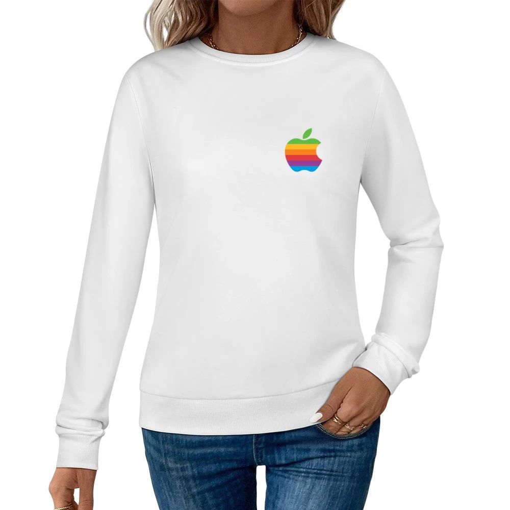 Rainbow Apple Vintage Retro Graphic Logo Tee Shirt Women Pullover Sweatshirt