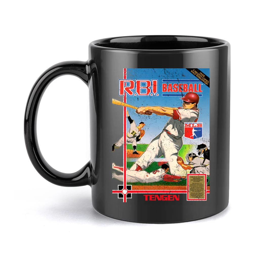 Rbi Baseball Nes Nintendo Old School Retro Video Game Fan Distressed T Black Mug