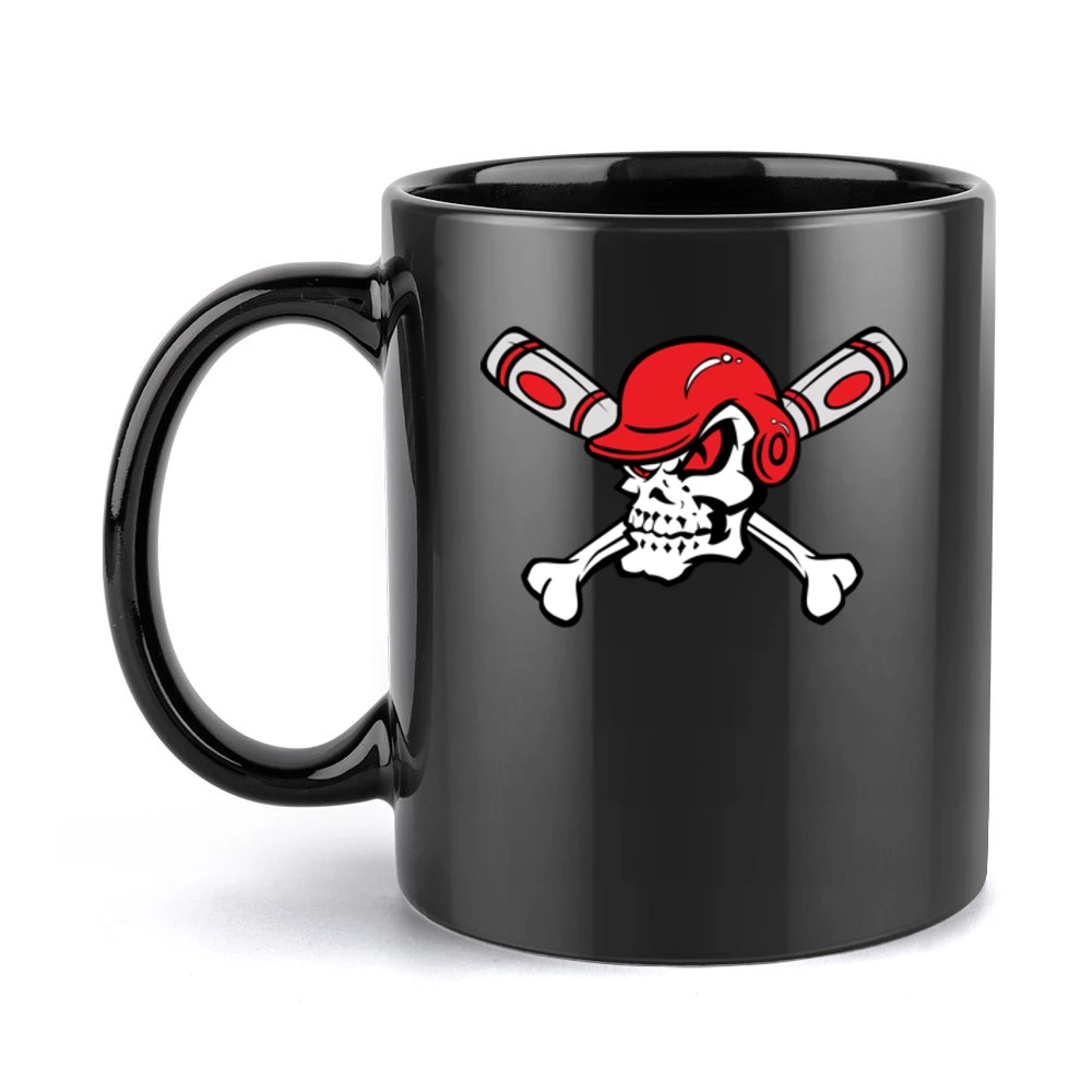 Red Eyed Baseball Skull Wearing Helmet Crossed Bats Black Mug
