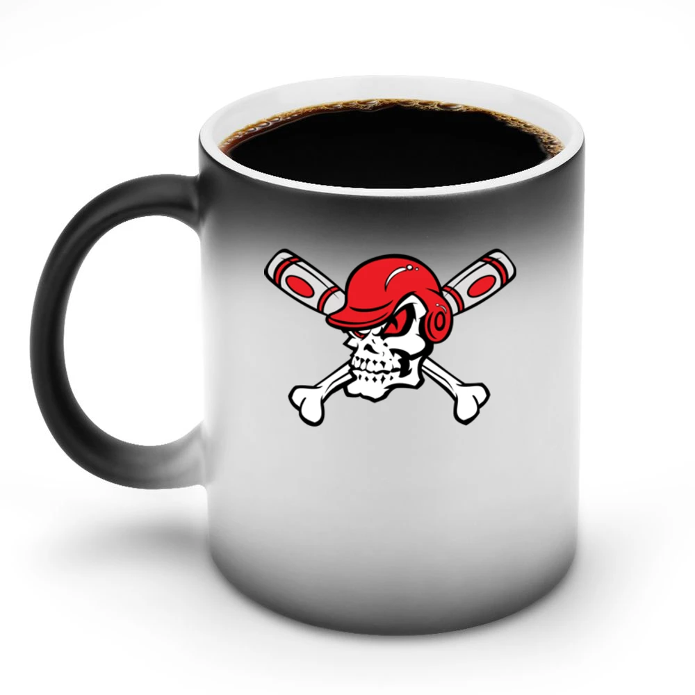 Red Eyed Baseball Skull Wearing Helmet Crossed Bats Discoloration Mug