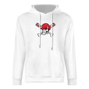 Red Eyed Baseball Skull Wearing Helmet Crossed Bats European Size Men Hoodie