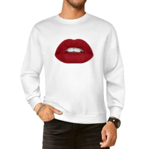Red Lips Women's Big Kiss Graphic Tee Shirt European Size Pullover Sweater