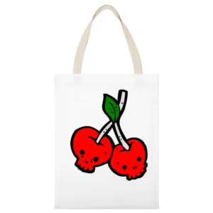 Red Skull Cherries fruit funny White Canvas Tote Shopping Bag