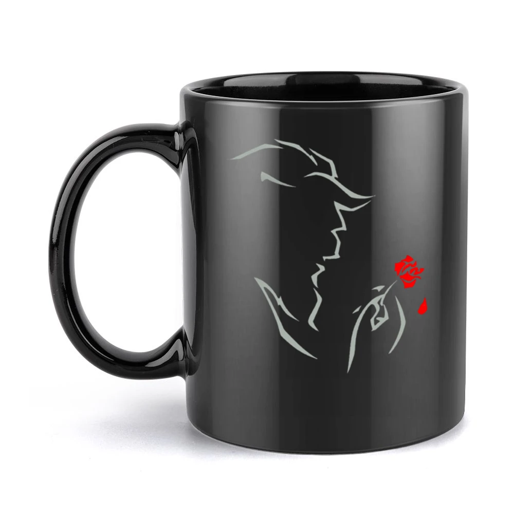 Red rose Beauty and the Beast Black Mug