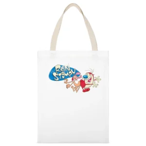 Ren And Stimpy Fun Cool Vintage Style Distressed Graphic Retro Tv Show White Canvas Tote Shopping Bag