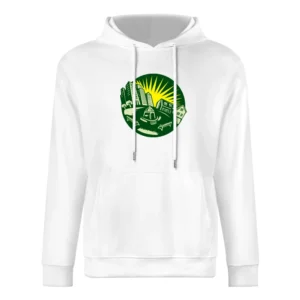 Retro Green Circle Urban Landscape And Park With A Yellow Sun European Size Men Hoodie