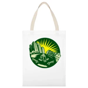 Retro Green Circle Urban Landscape And Park With A Yellow Sun White Canvas Tote Shopping Bag