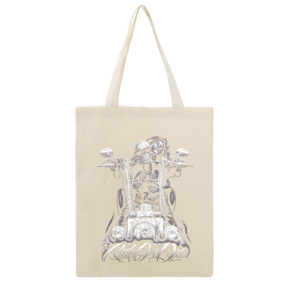 Ride Or Die Motorcycle Tshirt Beige Canvas Tote Shopping Bag