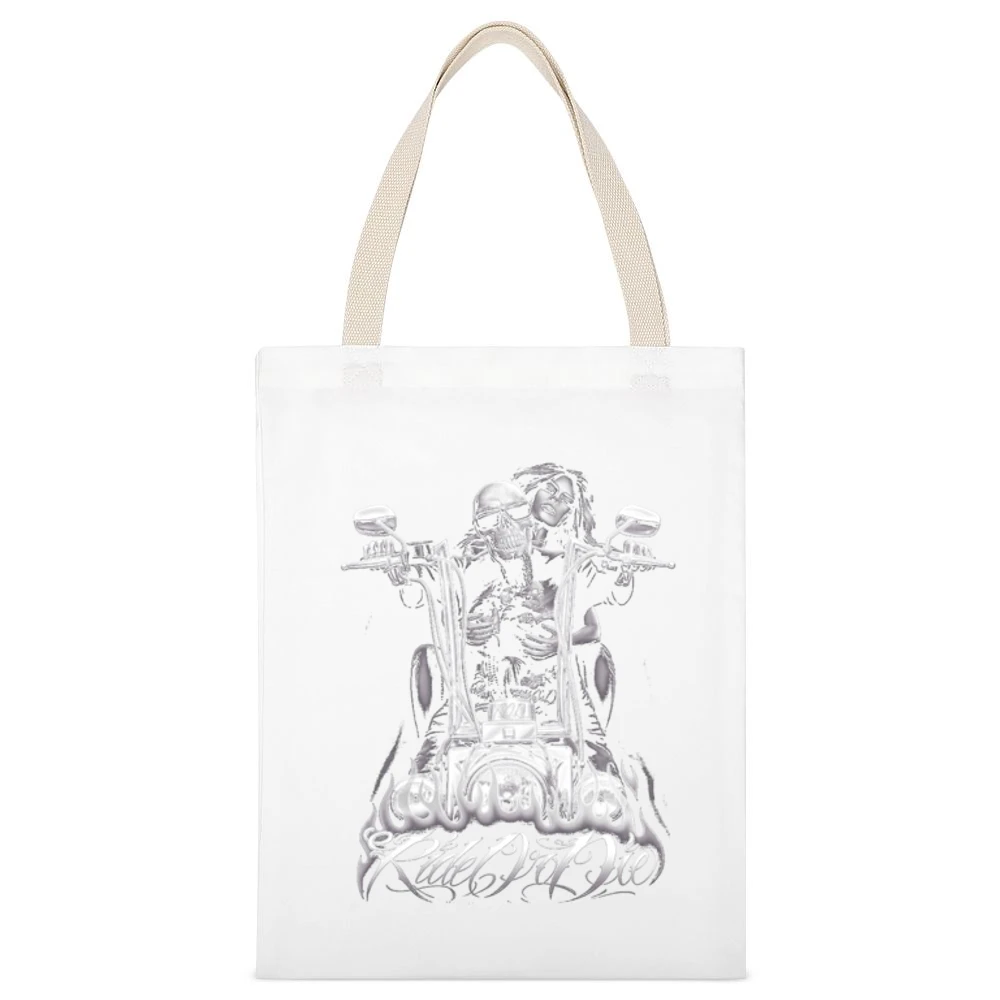 Ride Or Die Motorcycle Tshirt White Canvas Tote Shopping Bag