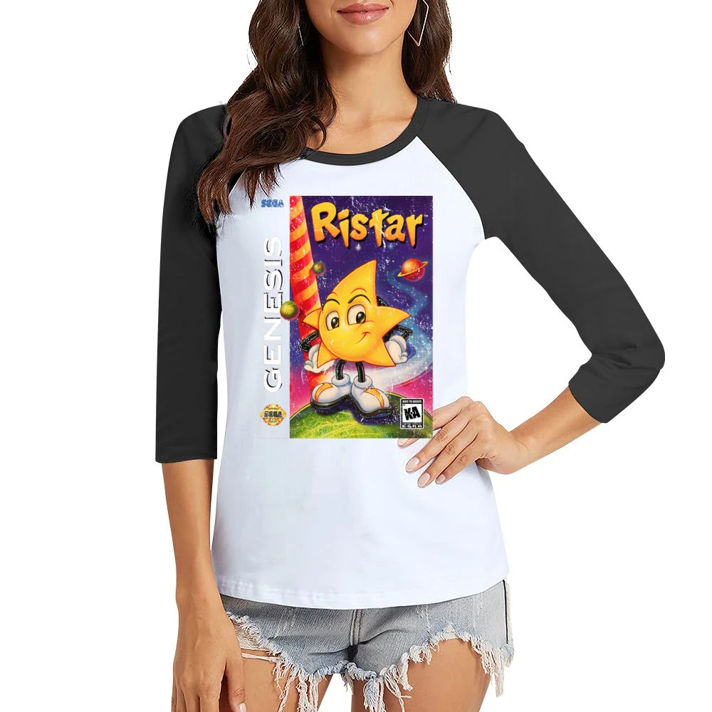 Ristar Sega Genesis Old School Retro Video Game Fan Distressed Women Ladies 3-4 Sleeve T-Shirt